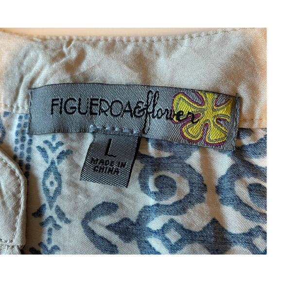 Figueroa & Flower NWT Tiered Boho Dress V-Neckline Blue Cream Geo Print Sz L - Picture 2 of 10